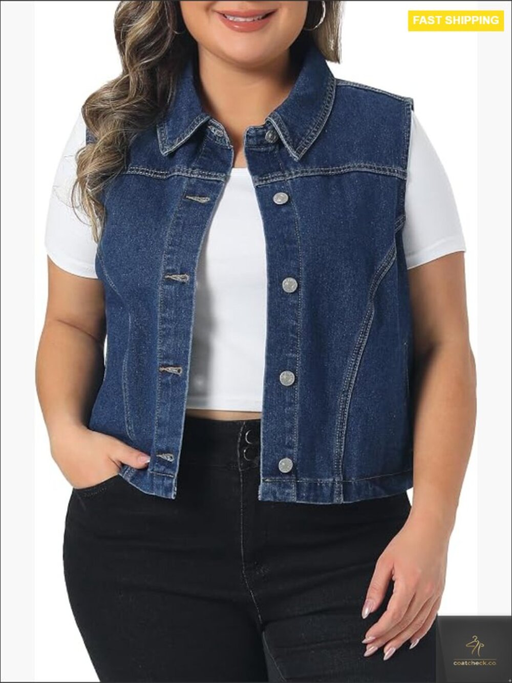 Plus Size Denim Vest Sleeveless Button Down Classic Casual Wear Jean Vest